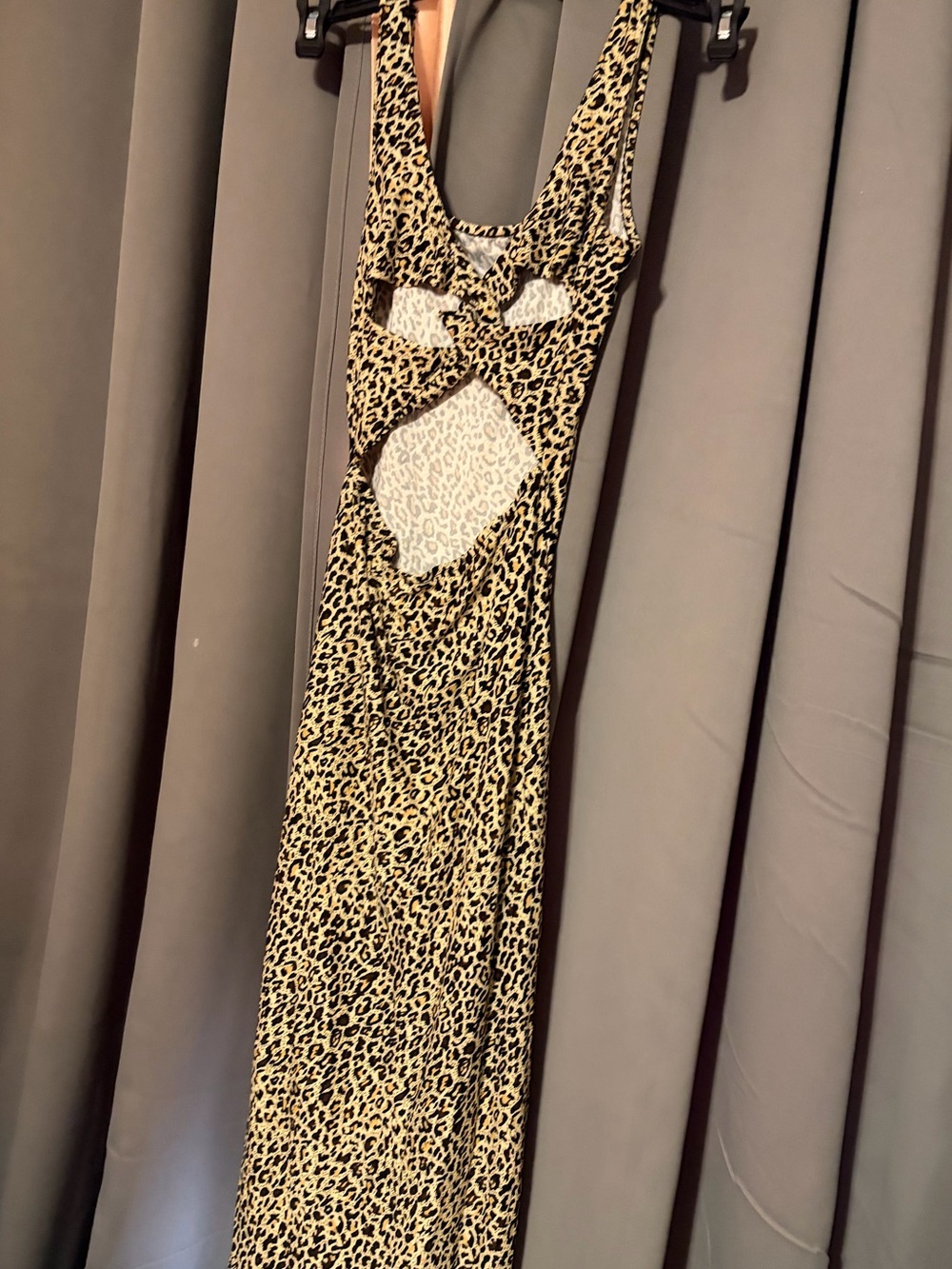 SHEIN Yellow and Black Leopard Print Cutout Maxi Dress